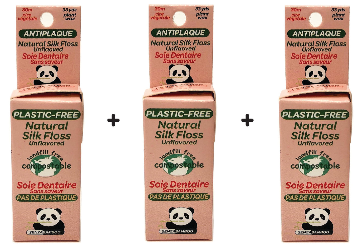 3 packs of 100%-Plastic Free Silk Dental Floss (3 flavor options)