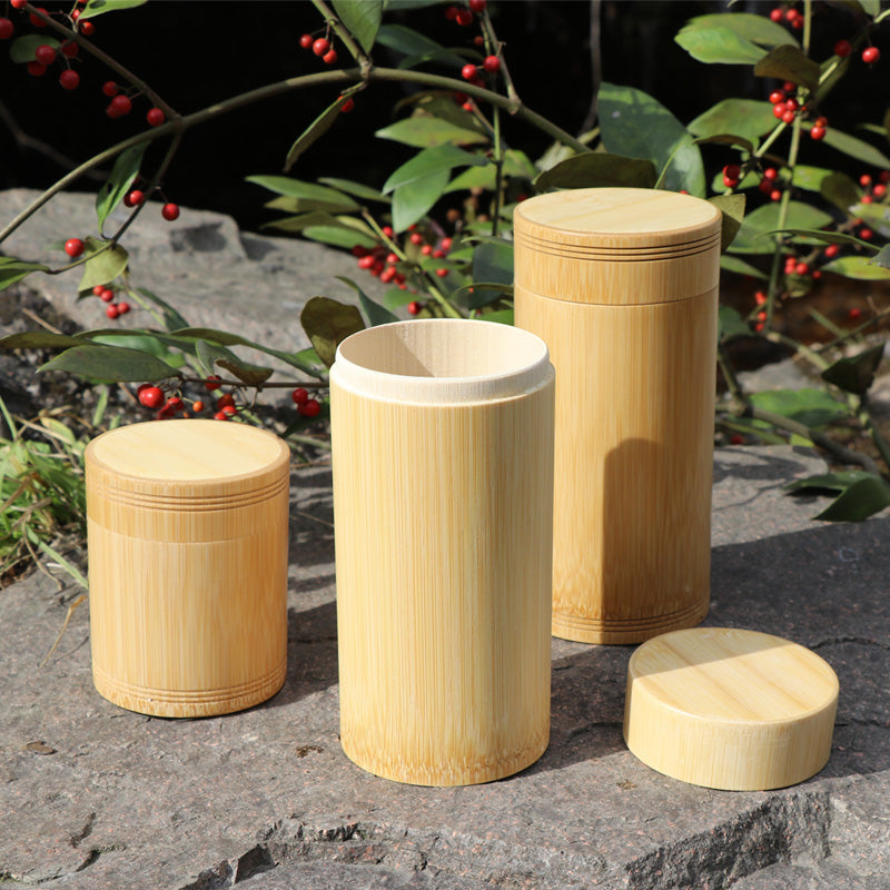 Bamboo storage jars with air-tight lids