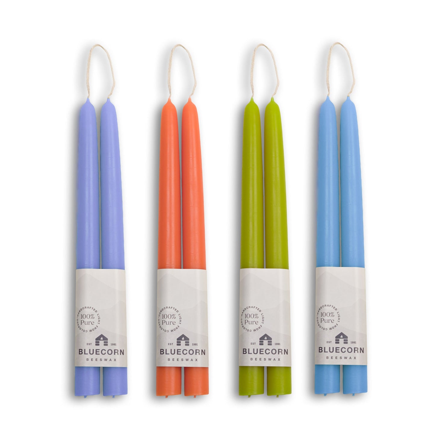 Summer Beeswax Taper Candle Bundle - Apricot, Pistachio, Lilac & Sky Blue
