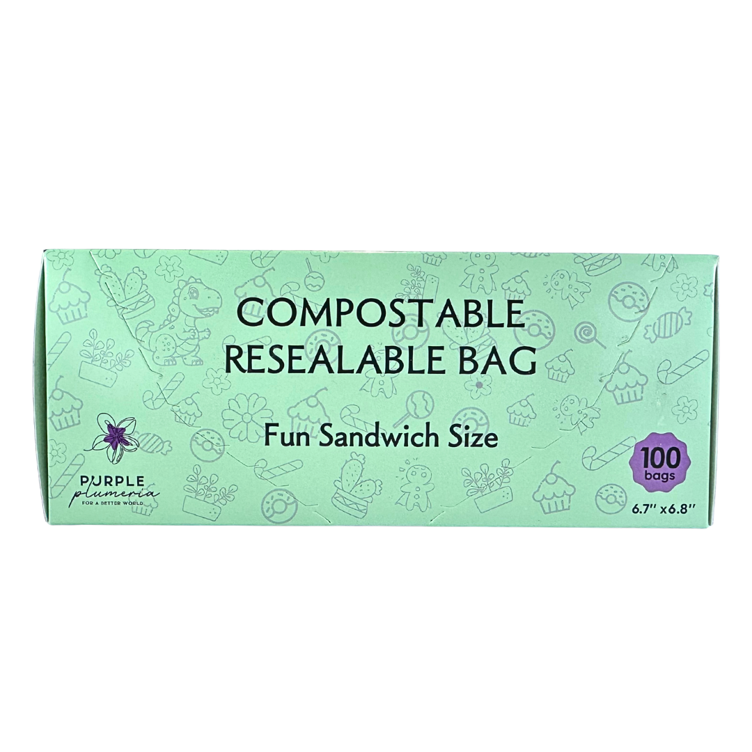 Compostable Zipper Storage Bags. Snack, Sandwich, Quart & Gallon Size