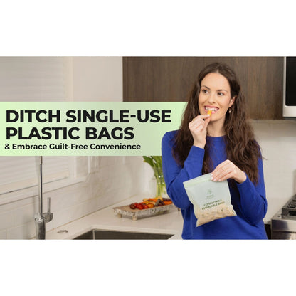 Compostable Zipper Storage Bags. Snack, Sandwich, Quart & Gallon Size