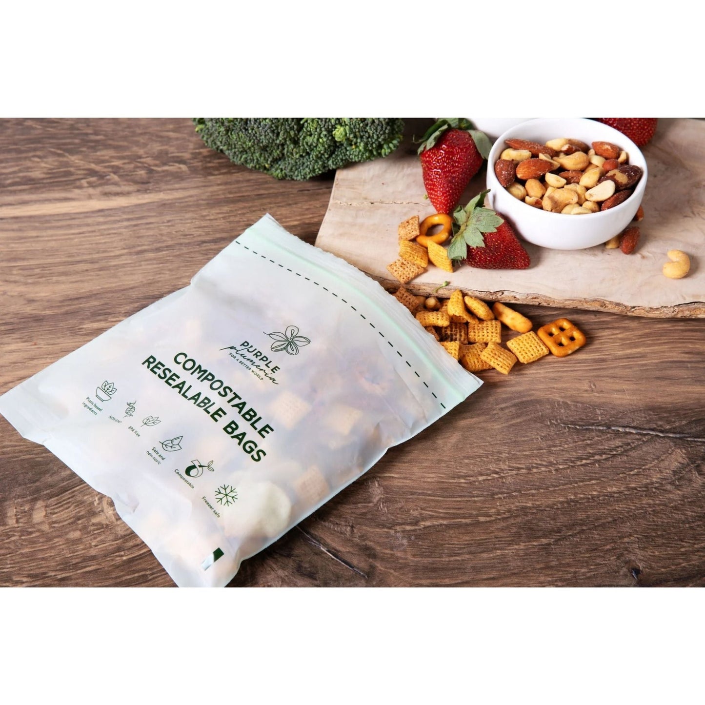 Compostable Zipper Storage Bags. Snack, Sandwich, Quart & Gallon Size