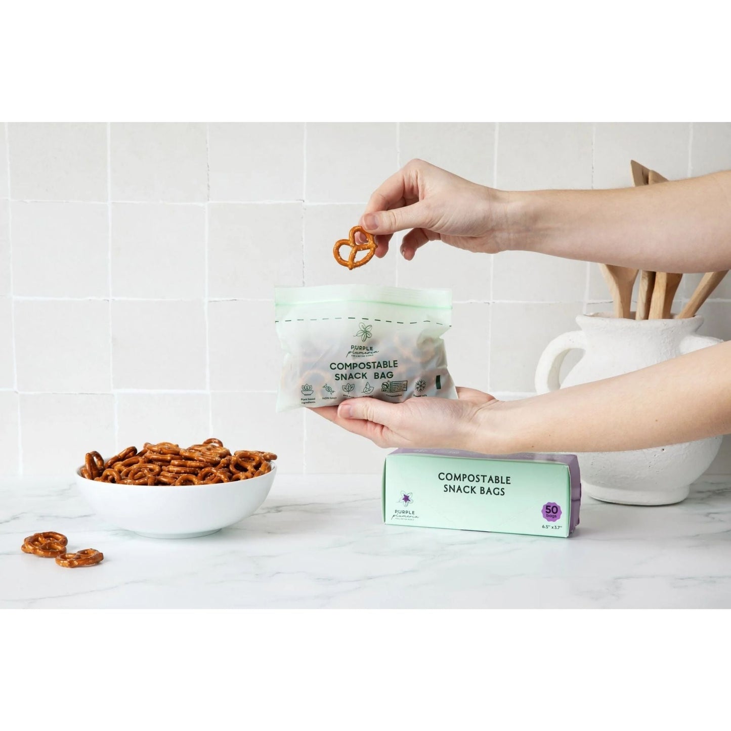 Compostable Zipper Storage Bags. Snack, Sandwich, Quart & Gallon Size