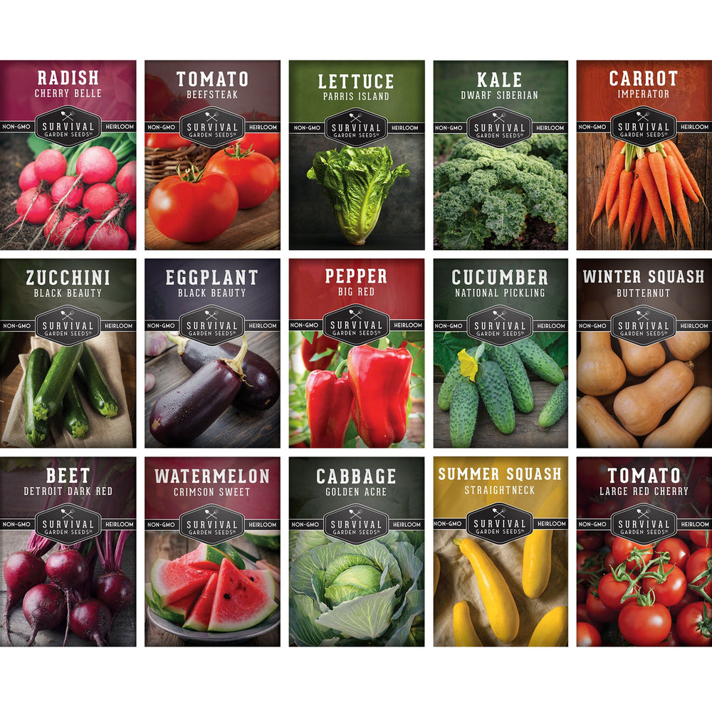 15 Variety Vegetable Garden Seed Collection – Non-GMO Heirloom Survival Seed Vault for Year-Round Growing
