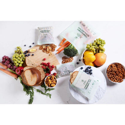 Compostable Zipper Storage Bags. Snack, Sandwich, Quart & Gallon Size
