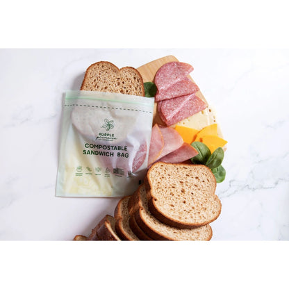 Compostable Zipper Storage Bags. Snack, Sandwich, Quart & Gallon Size