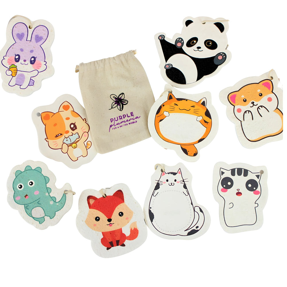 Natural Kid Bath Sponges – Eco-Friendly & Compostable –  3 Fun Animal Shapes