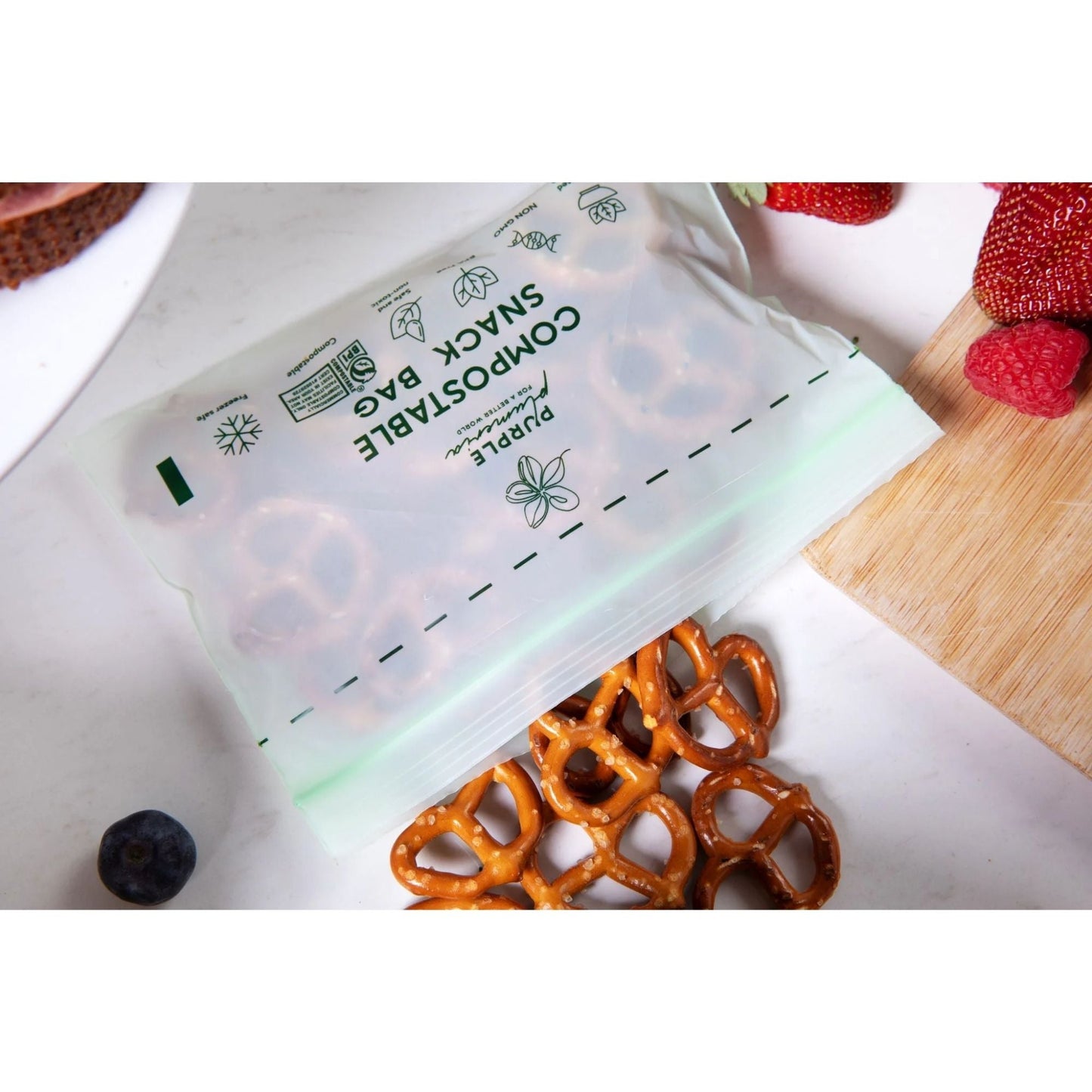 Compostable Zipper Storage Bags. Snack, Sandwich, Quart & Gallon Size