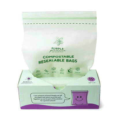 Compostable Zipper Storage Bags. Snack, Sandwich, Quart & Gallon Size