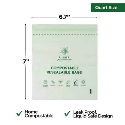 Compostable Zipper Storage Bags. Snack, Sandwich, Quart & Gallon Size