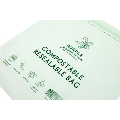 Compostable Zipper Storage Bags. Snack, Sandwich, Quart & Gallon Size