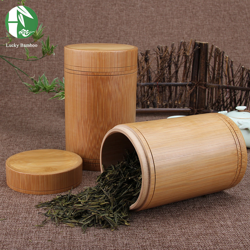 Bamboo storage jars with air-tight lids