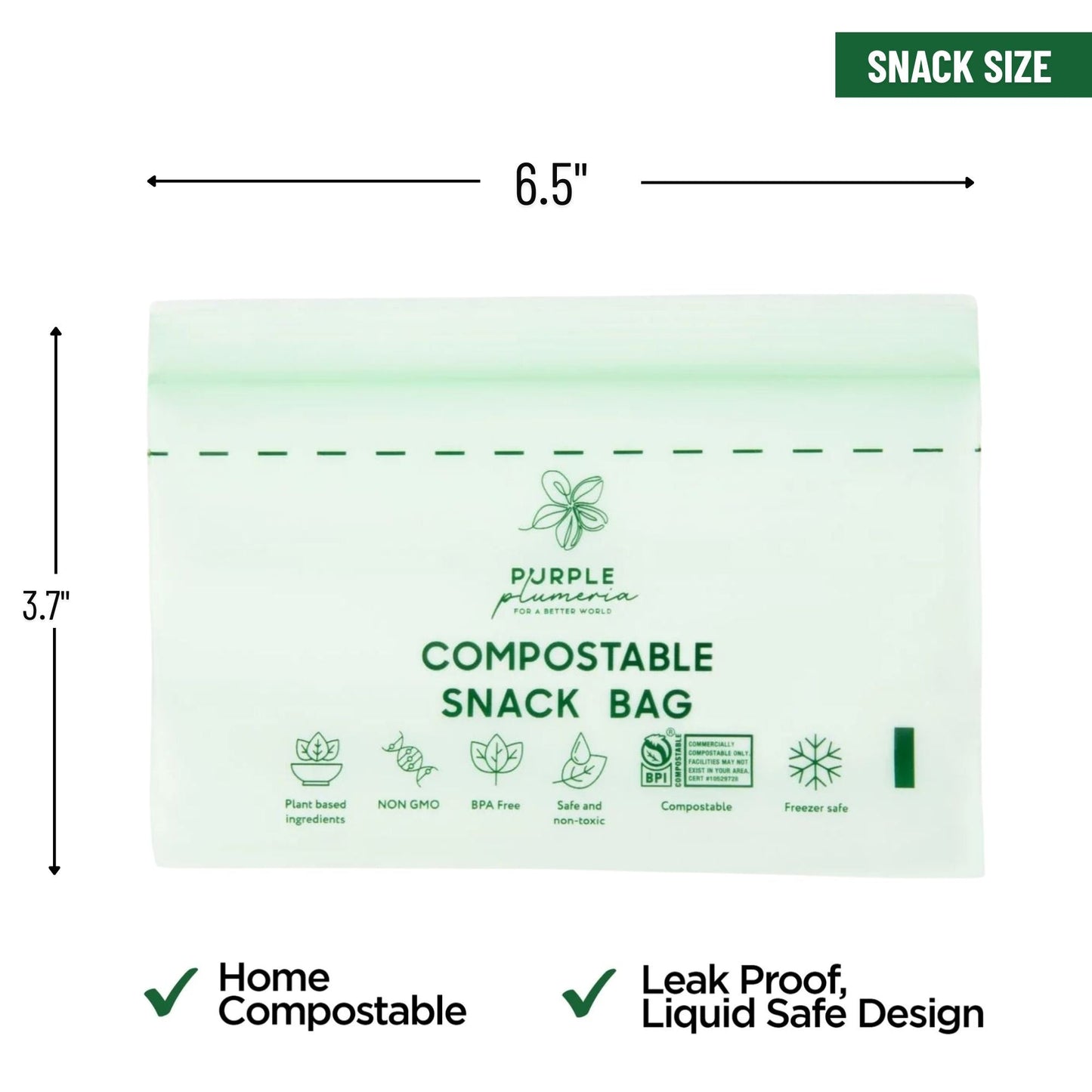 Compostable Zipper Storage Bags. Snack, Sandwich, Quart & Gallon Size