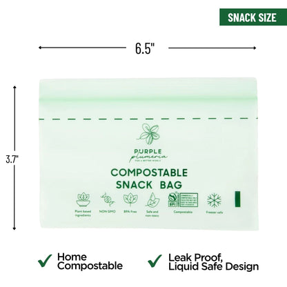 Compostable Zipper Storage Bags. Snack, Sandwich, Quart & Gallon Size
