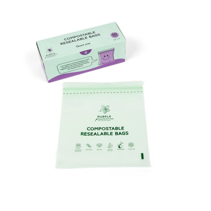 Compostable Zipper Storage Bags. Snack, Sandwich, Quart & Gallon Size