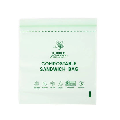 Compostable Zipper Storage Bags. Snack, Sandwich, Quart & Gallon Size