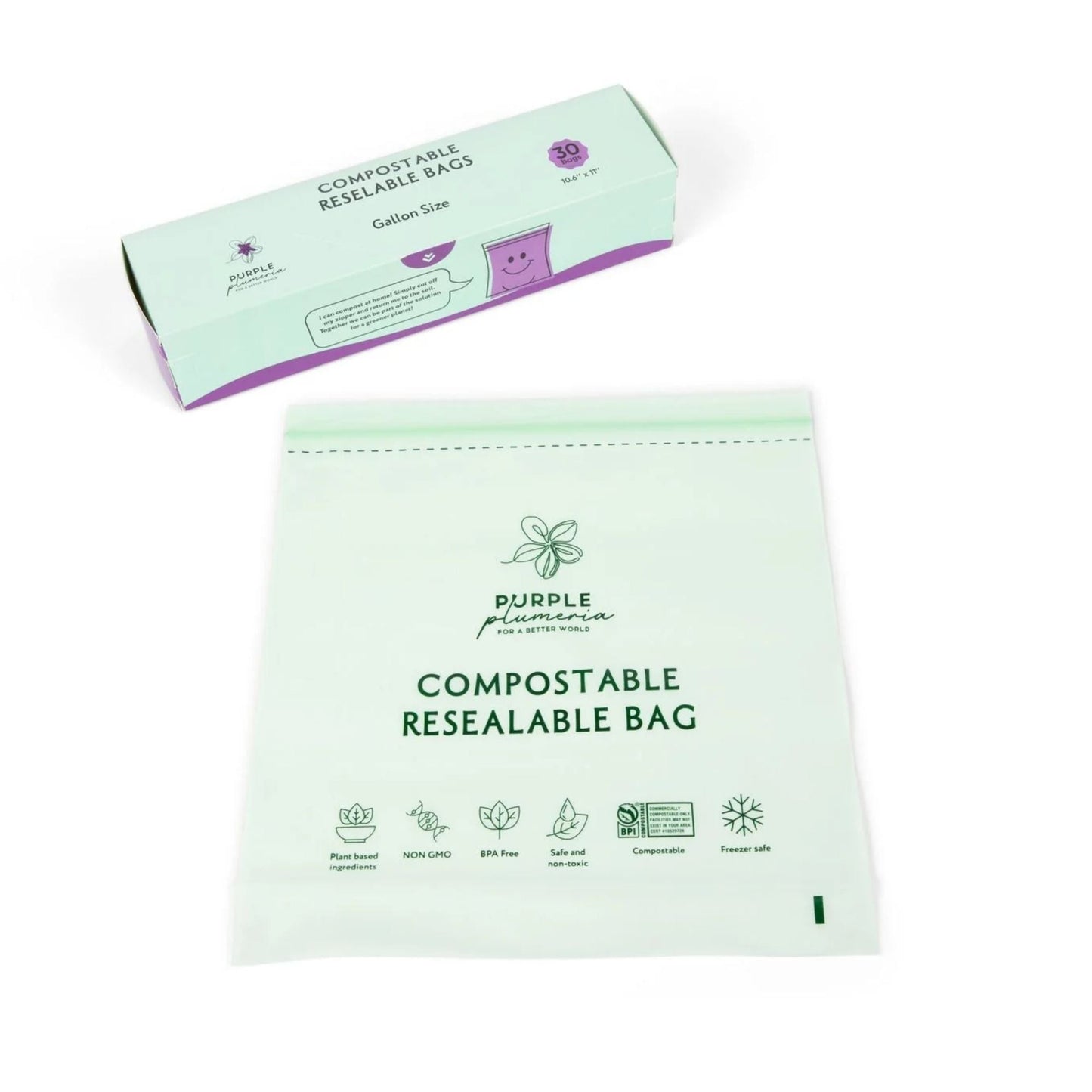 Compostable Zipper Storage Bags. Snack, Sandwich, Quart & Gallon Size