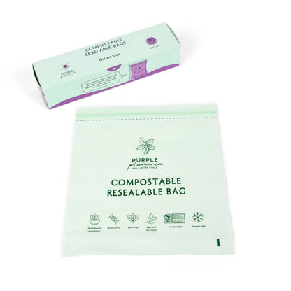 Compostable Zipper Storage Bags. Snack, Sandwich, Quart & Gallon Size