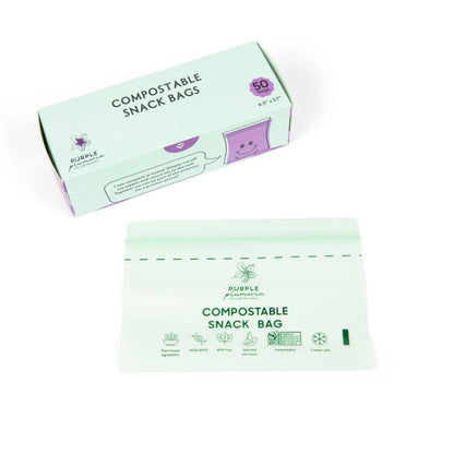 Compostable Zipper Storage Bags. Snack, Sandwich, Quart & Gallon Size