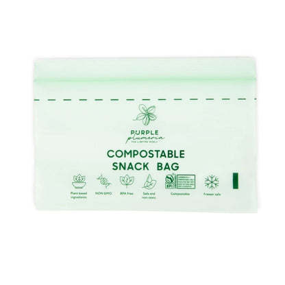 Compostable Zipper Storage Bags. Snack, Sandwich, Quart & Gallon Size