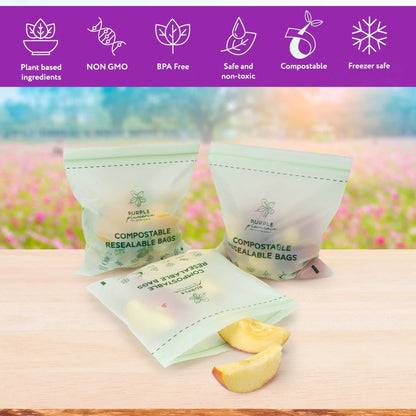 Compostable Zipper Storage Bags. Snack, Sandwich, Quart & Gallon Size