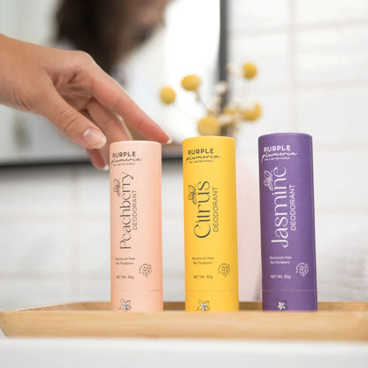 Plastic-Free Deodorant – Aluminum & Paraben-Free – Jasmine, Citrus & Peach Berry Scents