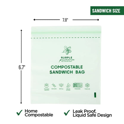 Compostable Zipper Storage Bags. Snack, Sandwich, Quart & Gallon Size