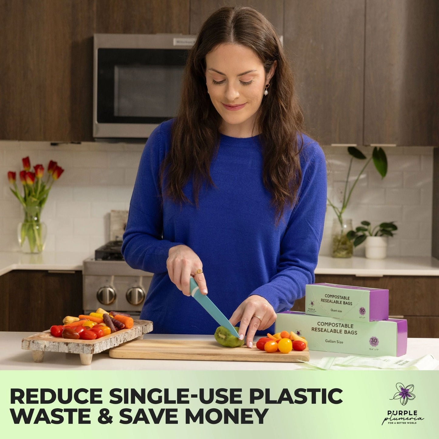 Compostable Zipper Storage Bags. Snack, Sandwich, Quart & Gallon Size