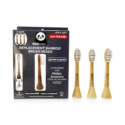 3pk Replacement Bamboo Brush Heads (Philips Sonicare Click-on handle compatible)