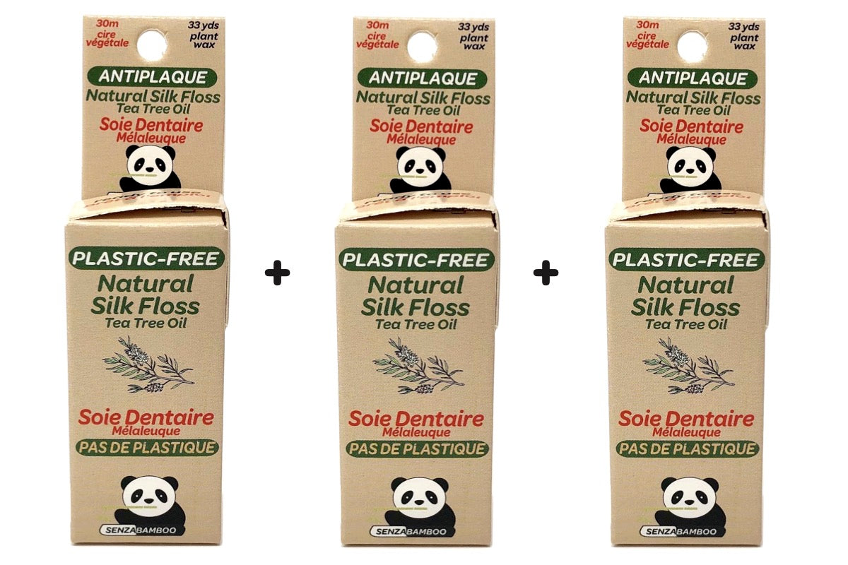 3 packs of 100%-Plastic Free Silk Dental Floss (3 flavor options)