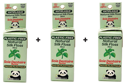 3 packs of 100%-Plastic Free Silk Dental Floss (3 flavor options)