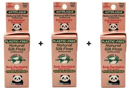3 packs of 100%-Plastic Free Silk Dental Floss (3 flavor options)