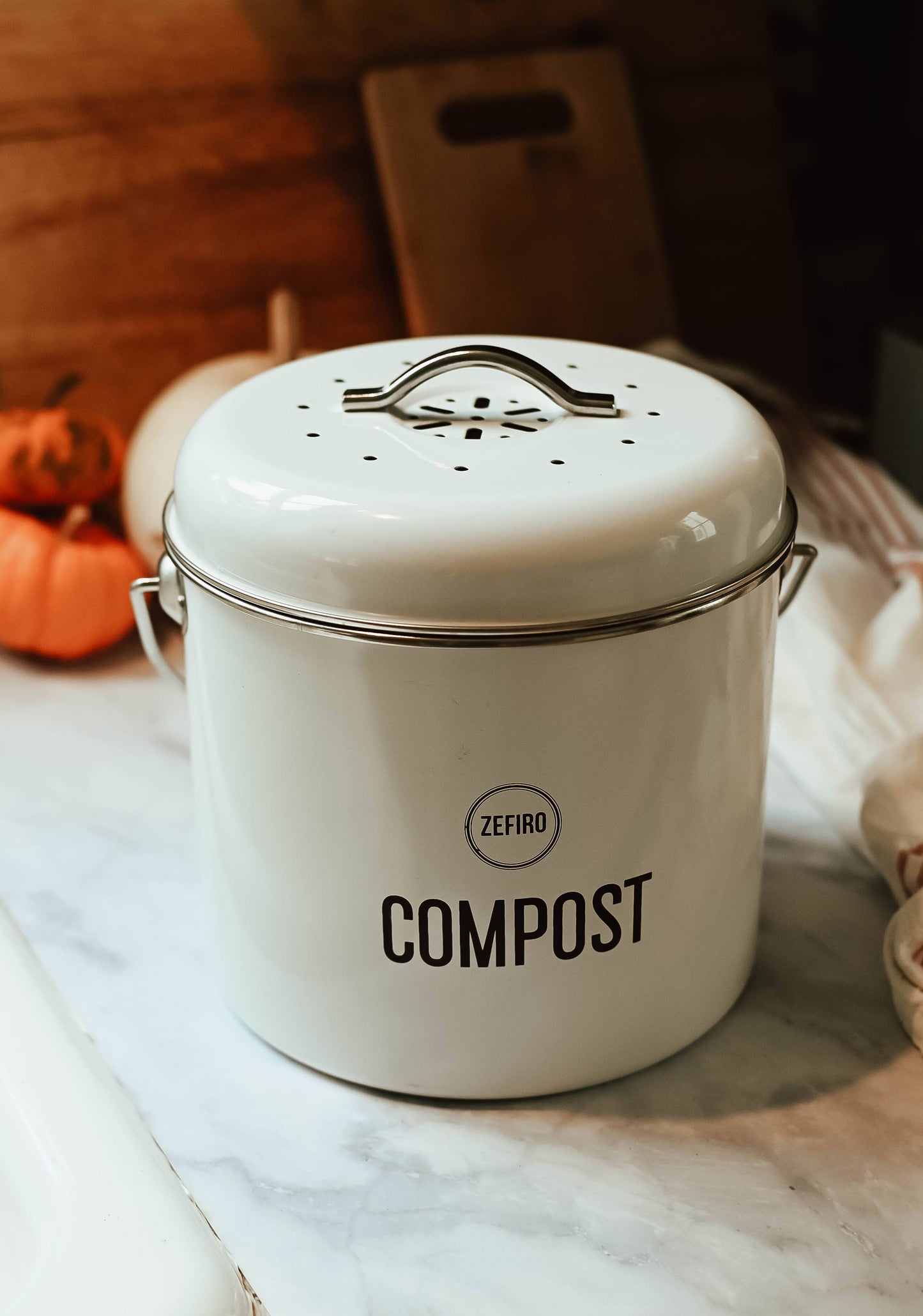 Stainless Steel Countertop Compost Bin – White (0.8 Gallons)