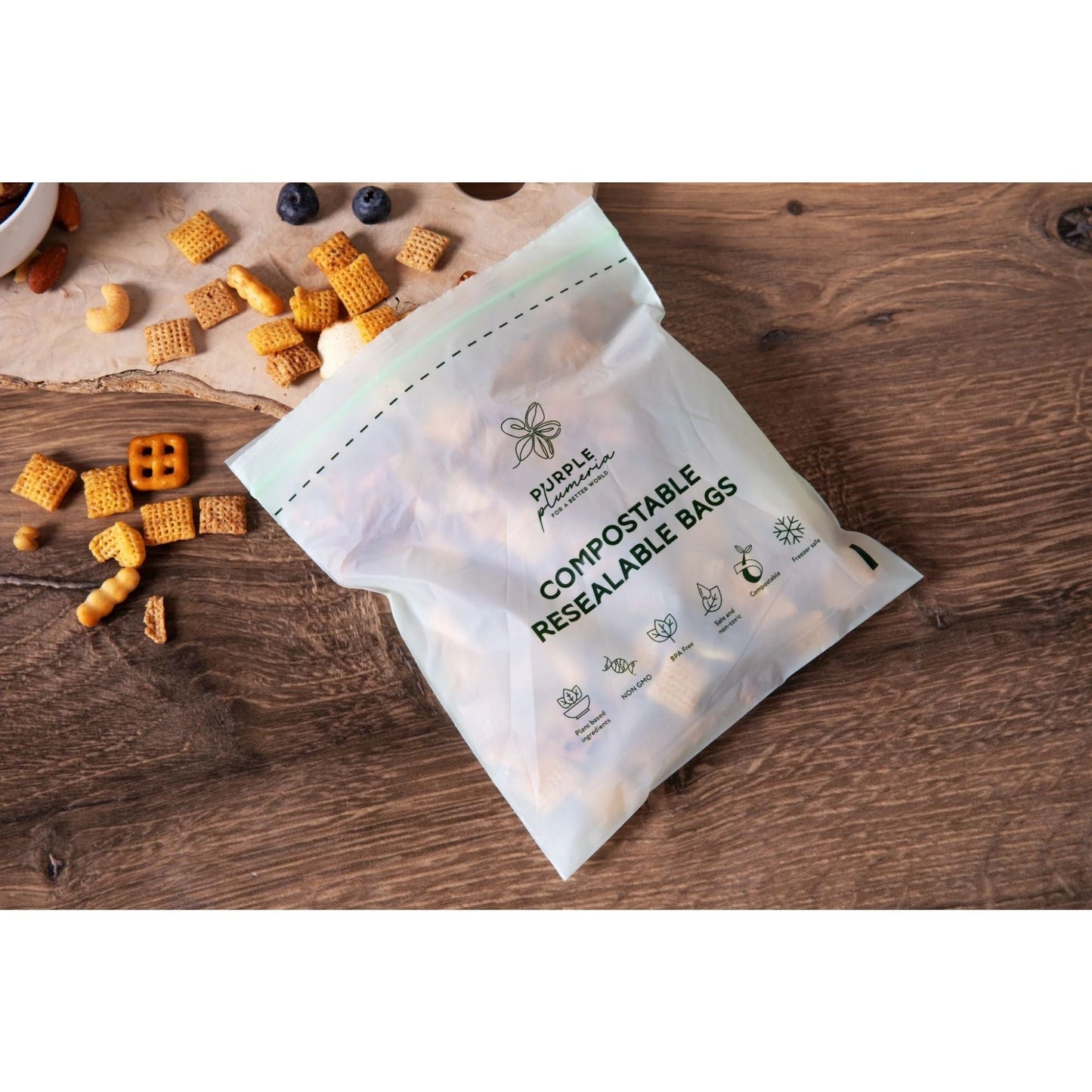 Compostable Zipper Storage Bags. Snack, Sandwich, Quart & Gallon Size