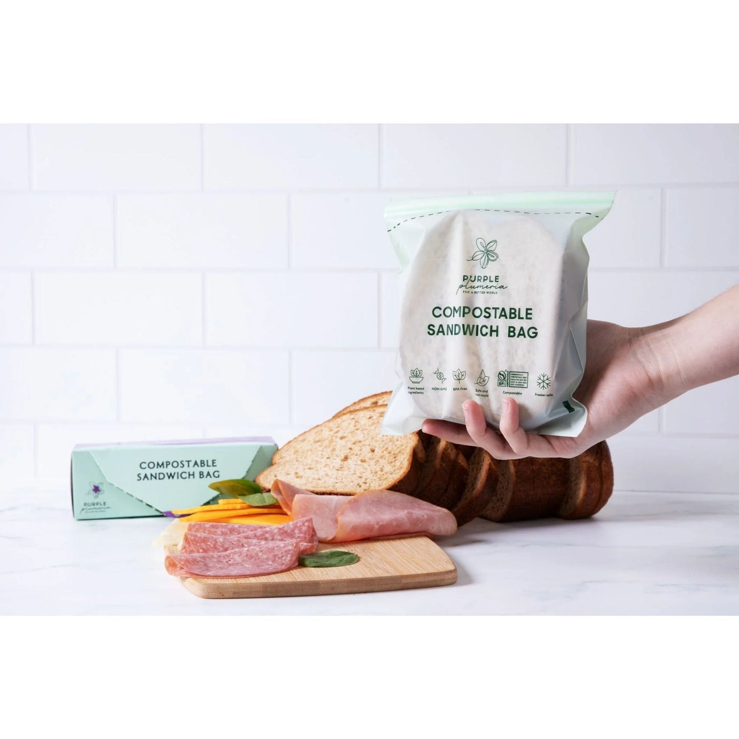 Compostable Zipper Storage Bags. Snack, Sandwich, Quart & Gallon Size