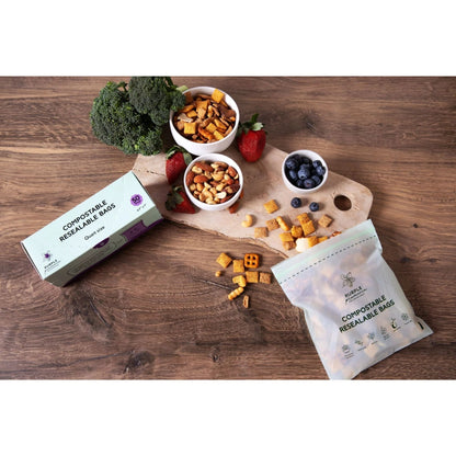 Compostable Zipper Storage Bags. Snack, Sandwich, Quart & Gallon Size