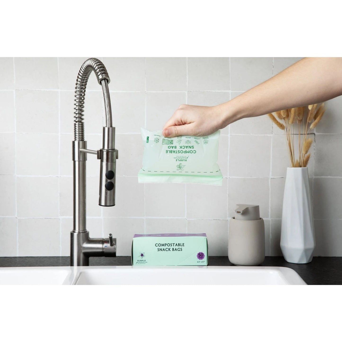 Compostable Zipper Storage Bags. Snack, Sandwich, Quart & Gallon Size