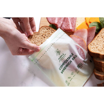 Compostable Zipper Storage Bags. Snack, Sandwich, Quart & Gallon Size