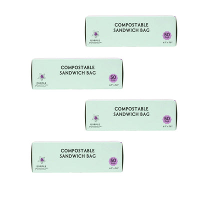 Compostable Zipper Storage Bags. Snack, Sandwich, Quart & Gallon Size