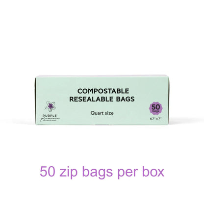 Compostable Zipper Storage Bags. Snack, Sandwich, Quart & Gallon Size