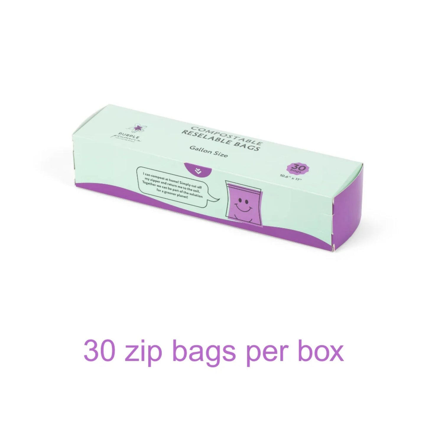 Compostable Zipper Storage Bags. Snack, Sandwich, Quart & Gallon Size