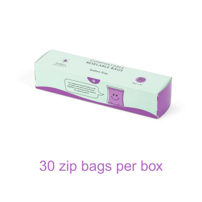 Compostable Zipper Storage Bags. Snack, Sandwich, Quart & Gallon Size