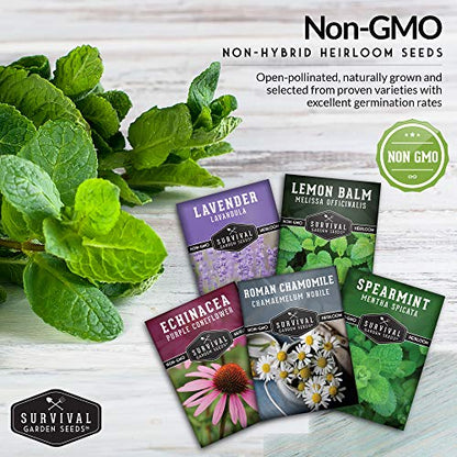 Herbal Tea Garden Seeds Kit – 5 Heirloom Medicinal Herbs for Soothing Teas, Remedies & Pollinator-Friendly Gardens