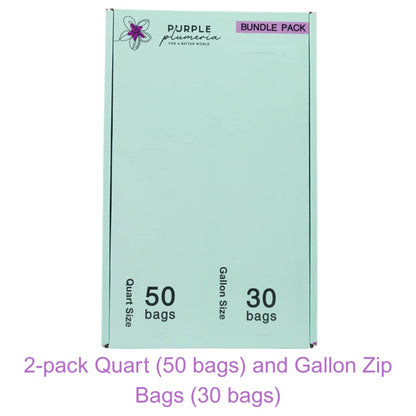 Compostable Zipper Storage Bags. Snack, Sandwich, Quart & Gallon Size