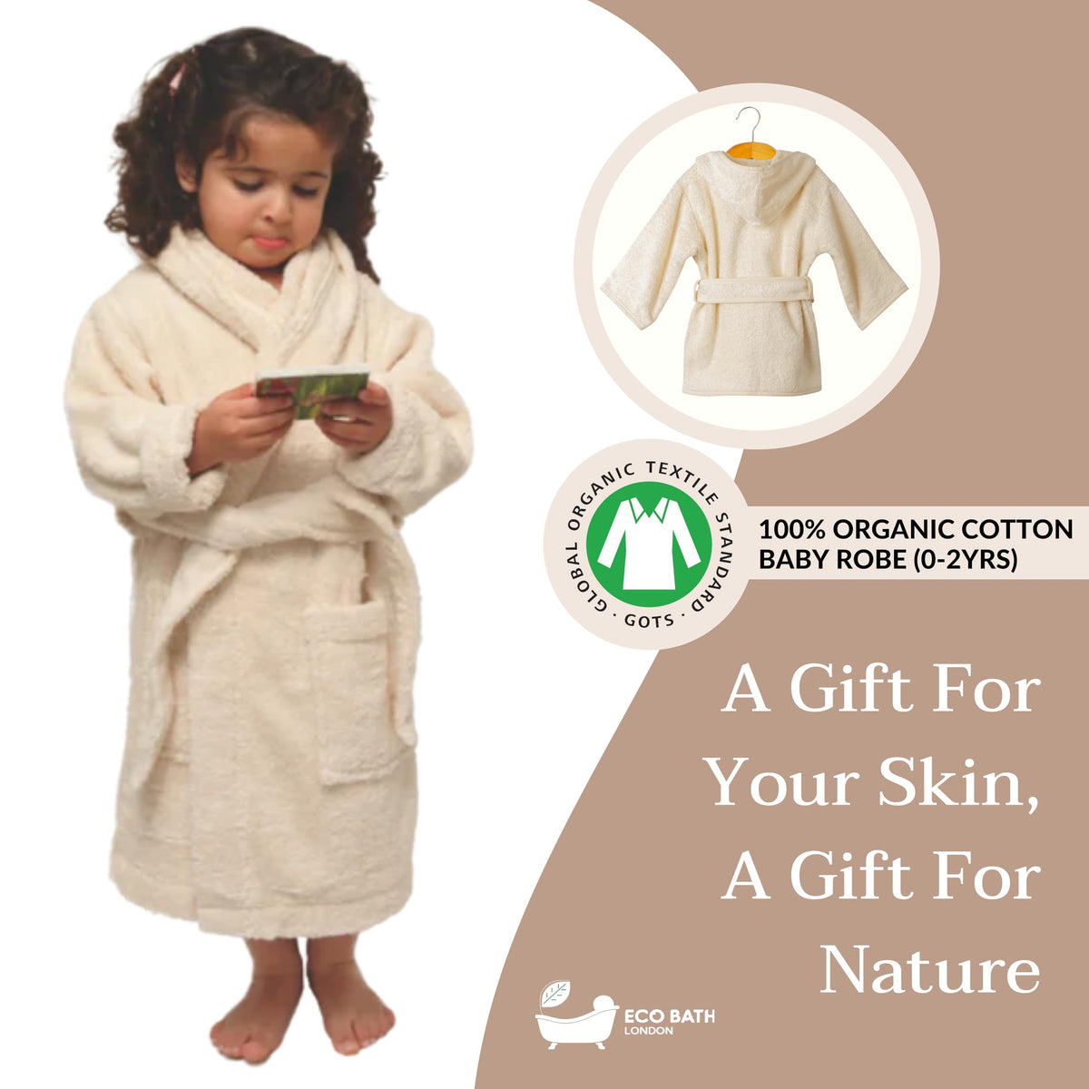 GOTS Certified Organic Cotton Kids Robe - Hooded Bathrobe