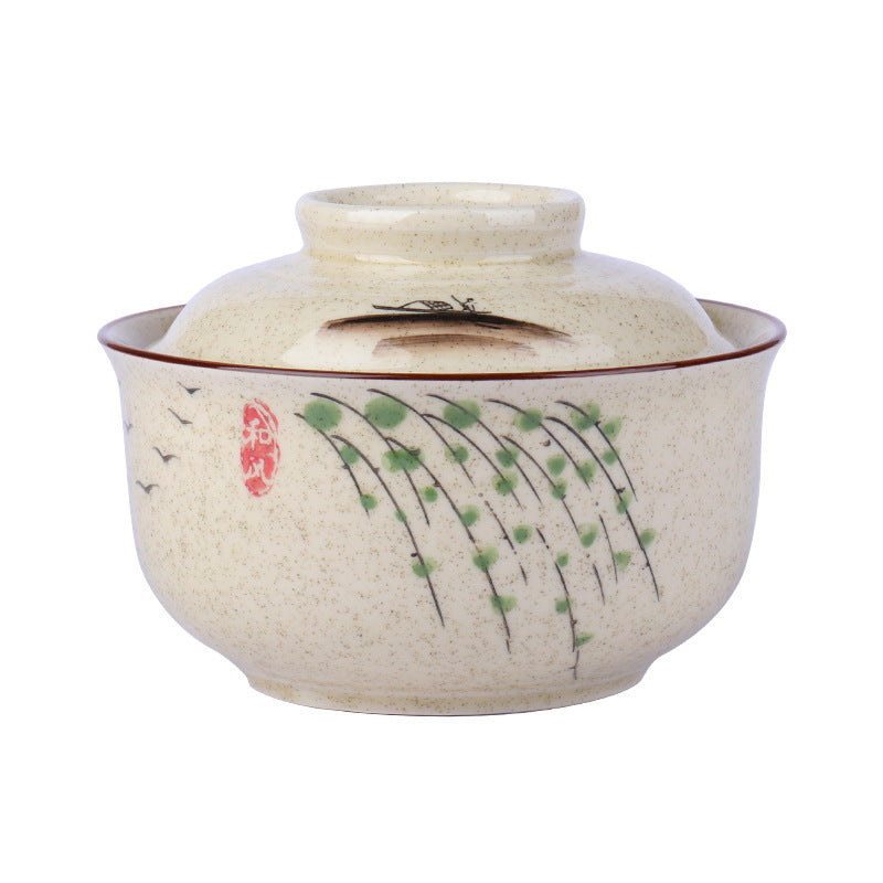 6.5 inch instant noodles bowl with cover bento box student underglaze color ceramic suit Lamian Noodles bowl canteen tableware