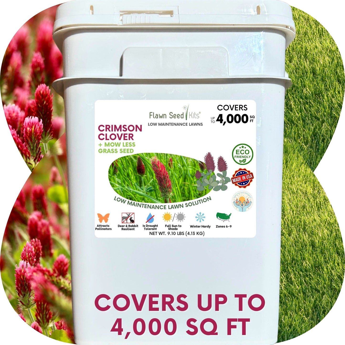 Crimson Clover + Mow Less Grass Seed