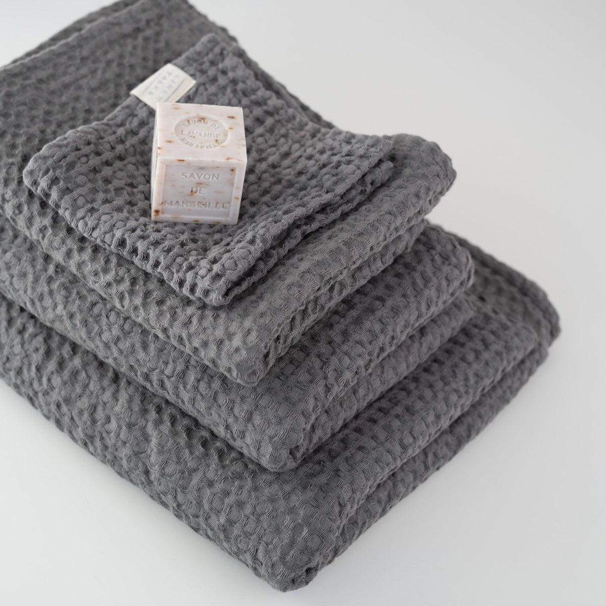 Linen Tales Dark Grey Linen & Cotton Honeycomb Waffle Towel Set