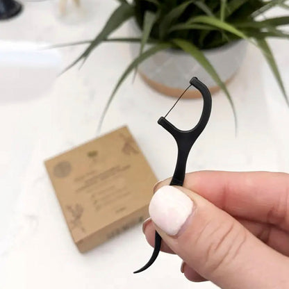 Biodegradable Charcoal Dental Floss Picks