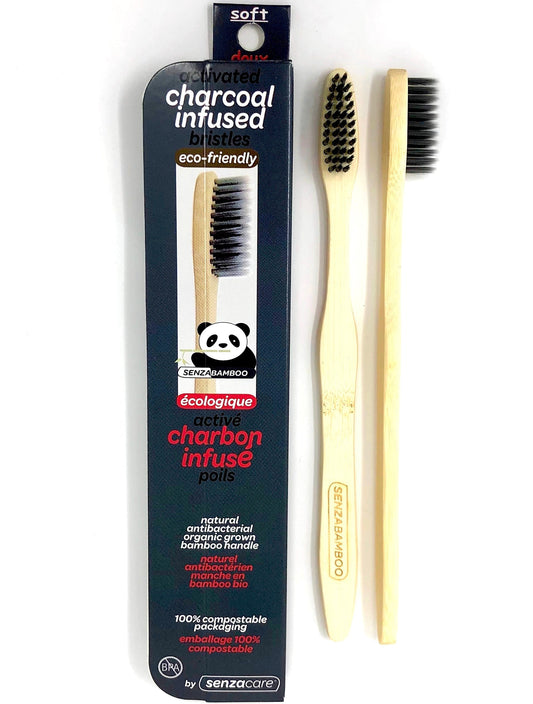 3 Active Charcoal Infused Thin Tip Bristle Bamboo Toothbrushes
